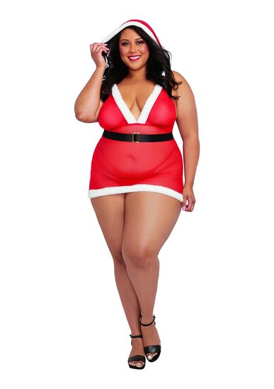 Santa Cutie - Transparant Speelpakje Kerstbabe - Kerst Outfit - Queen Size